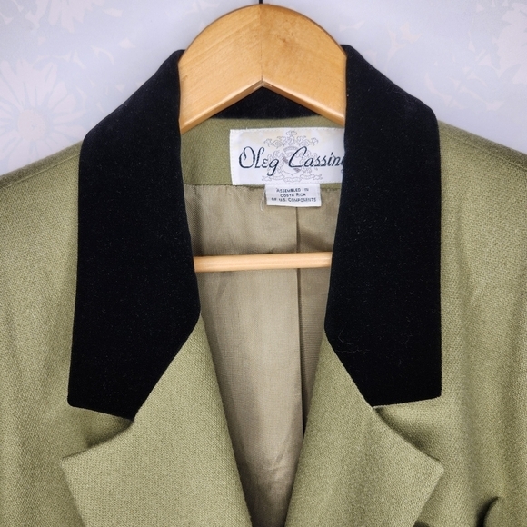 Vintage 80s Double Breasted Velvet Collar Khaki Neutral Blazer Jacket - Picture 8 of 9